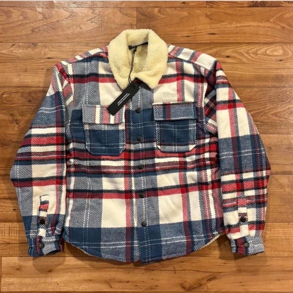 Plaid Sherpa-Lined Men's Puffer Jacket - Picture 1 of 4